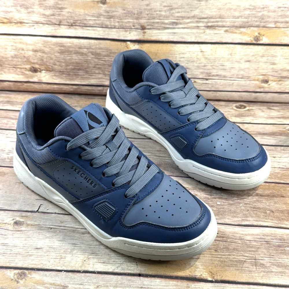 Skechers Mens Blue Leather Low Top Koopa Court Tiebreak Sneakers 7.5